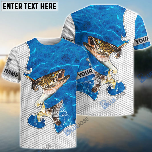 BlueJose Customize Name Walleye Fishing Blue Water 3D Shirts