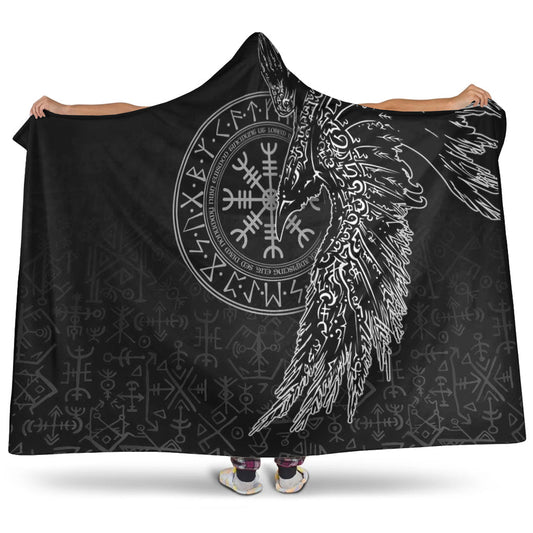 VikingStyle Hooded Blanket -Raven and Helm of Awe Hooded Blanket A94