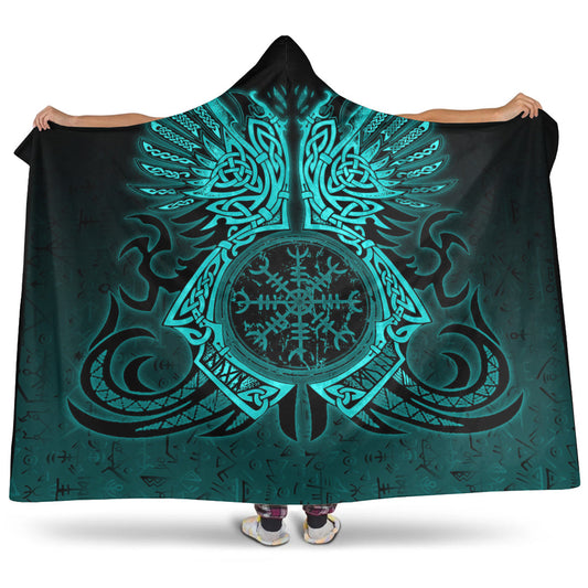 VikingStyle Hooded Blanket - Two Raven Cletic Turquoise Maiden Hooded Blanket A95