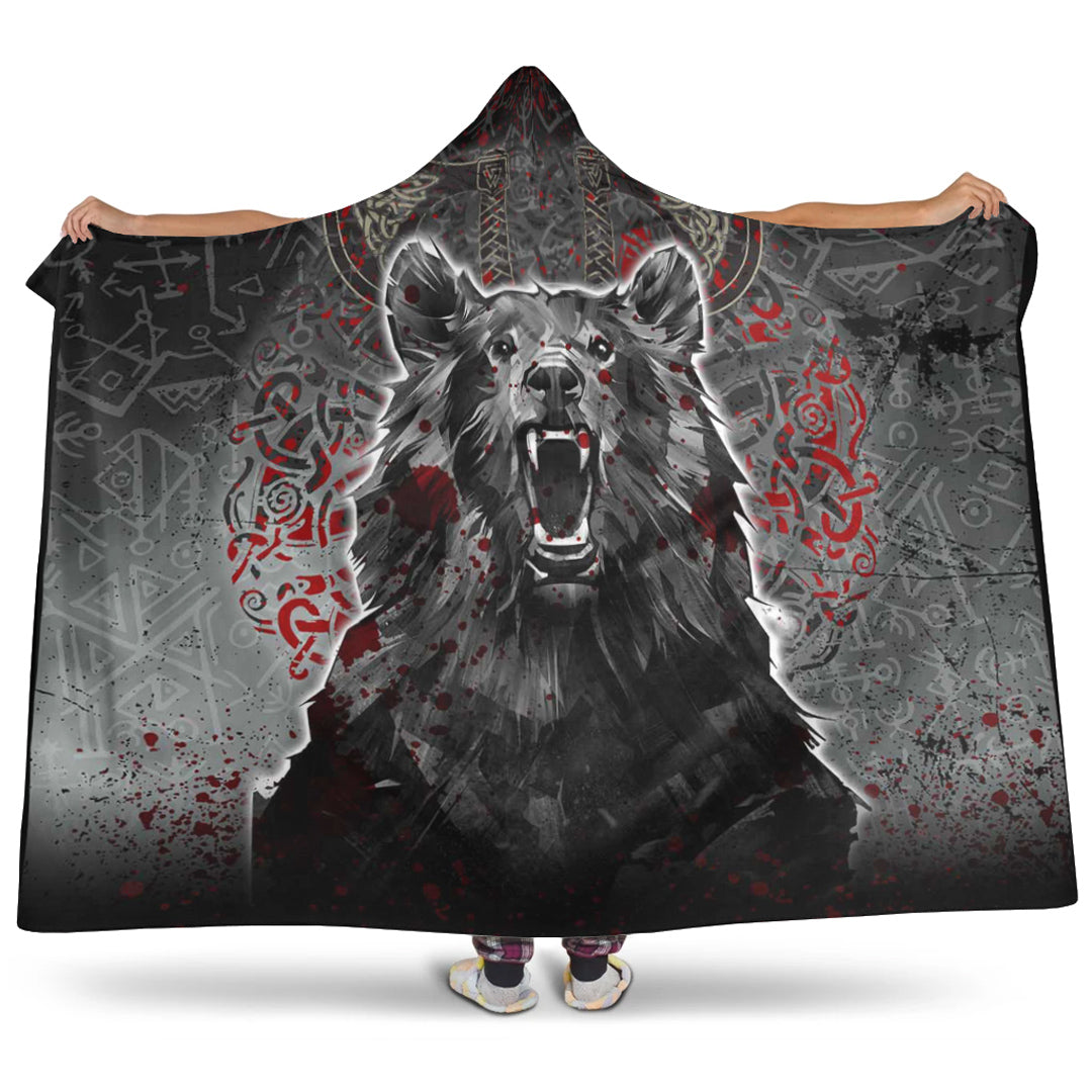 VikingStyle Hooded Blanket - Viking Berserker Bear Blood Hooded Blanket A35