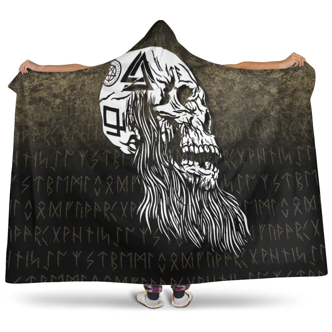 VikingStyle Hooded Blanket - Viking-Skull-with-tattoos-and-long-beard Hooded Blanket A7