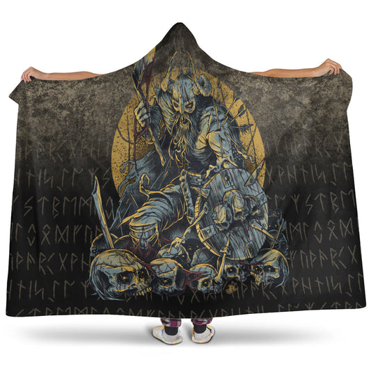 VikingStyle Hooded Blanket - Viking-Warrior-with-Skulls Hooded Blanket A7