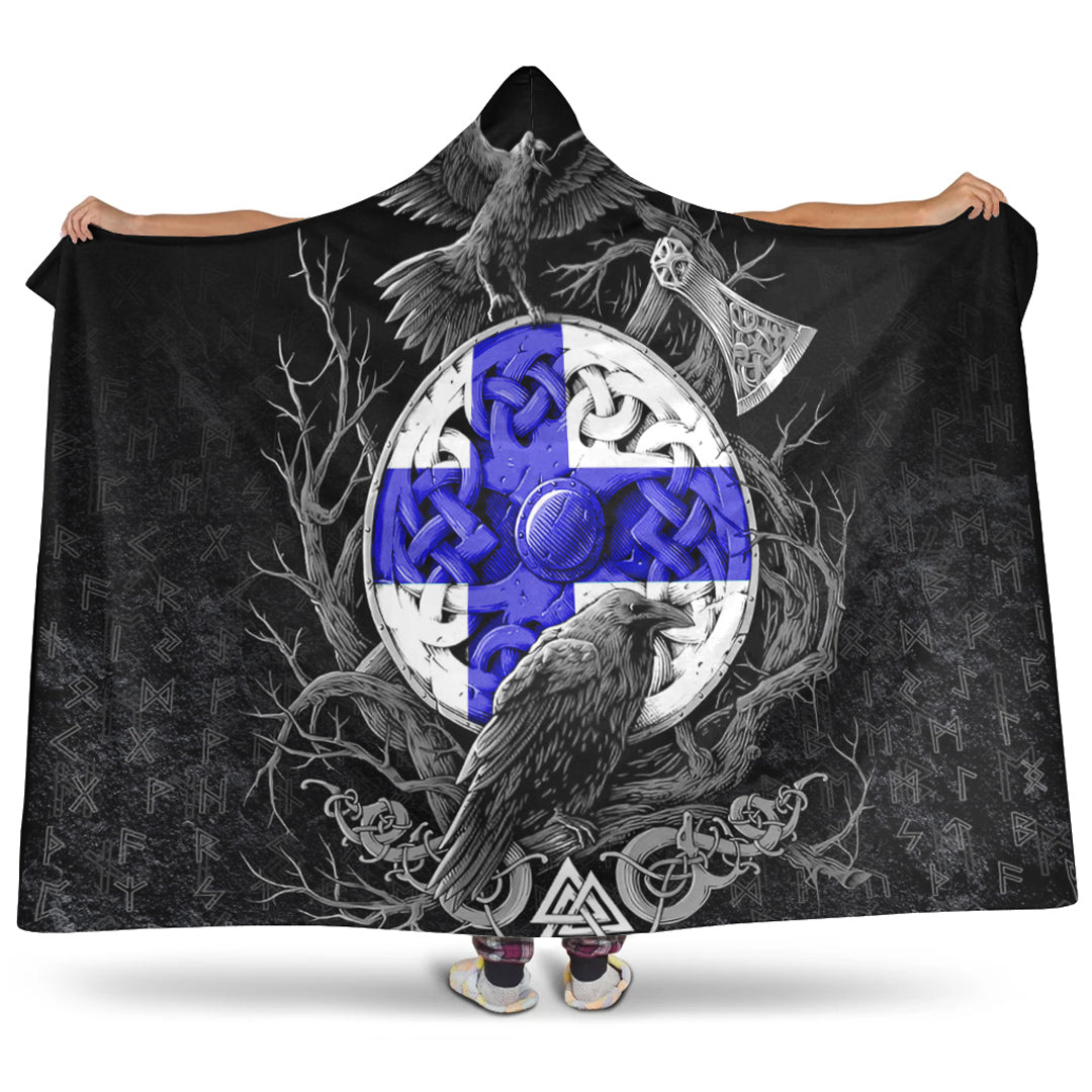 VikingStyle Hooded Blanket - Finland Raven Odin Viking Country Hooded Blanket A95