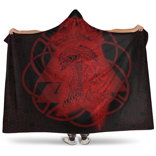 VikingStyle Hooded Blanket - Valknut Raven Red Viking Homeset Hooded Blanket A95