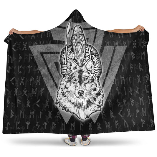 VikingStyle Hooded Blanket -Viking Odin Wolf Hooded Blanket A95