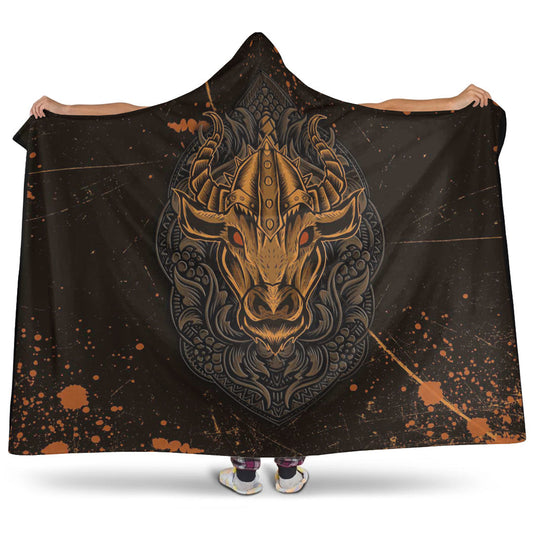 VikingStyle Hooded Blanket - Viking Bull Head Brush Pattern Hooded Blanket A35