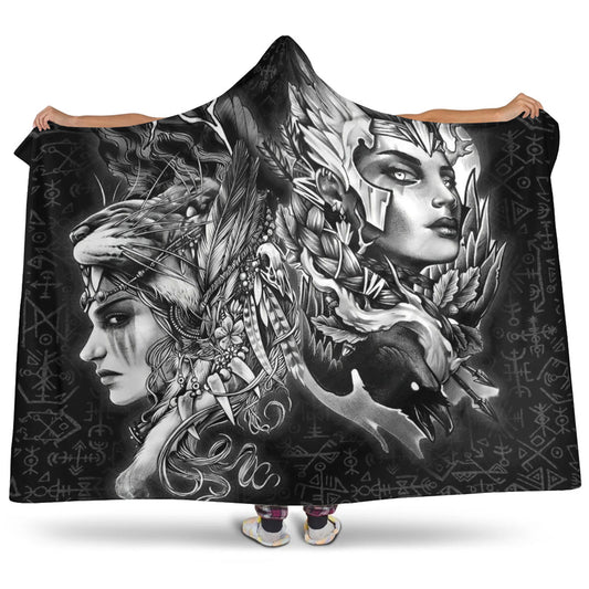 VikingStyle Hooded Blanket - Valkyries And Bear Raven Maiden Hooded Blanket A95