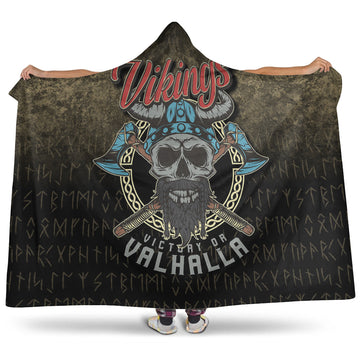 VikingStyle Hooded Blanket - Vikings Victory Or Valhalla Skull With Crossed Axe Maiden Hooded Blanket A7