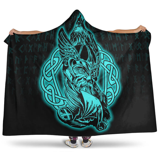 VikingStyle Hooded Blanket -Odin Raven Viking Set Turquoise Hooded Blanket A95