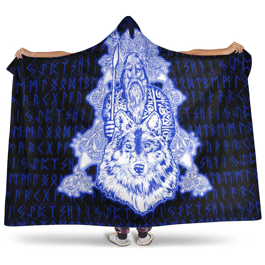 VikingStyle Hooded Blanket -Odin Wolf Viking Set Blue Hooded Blanket A95