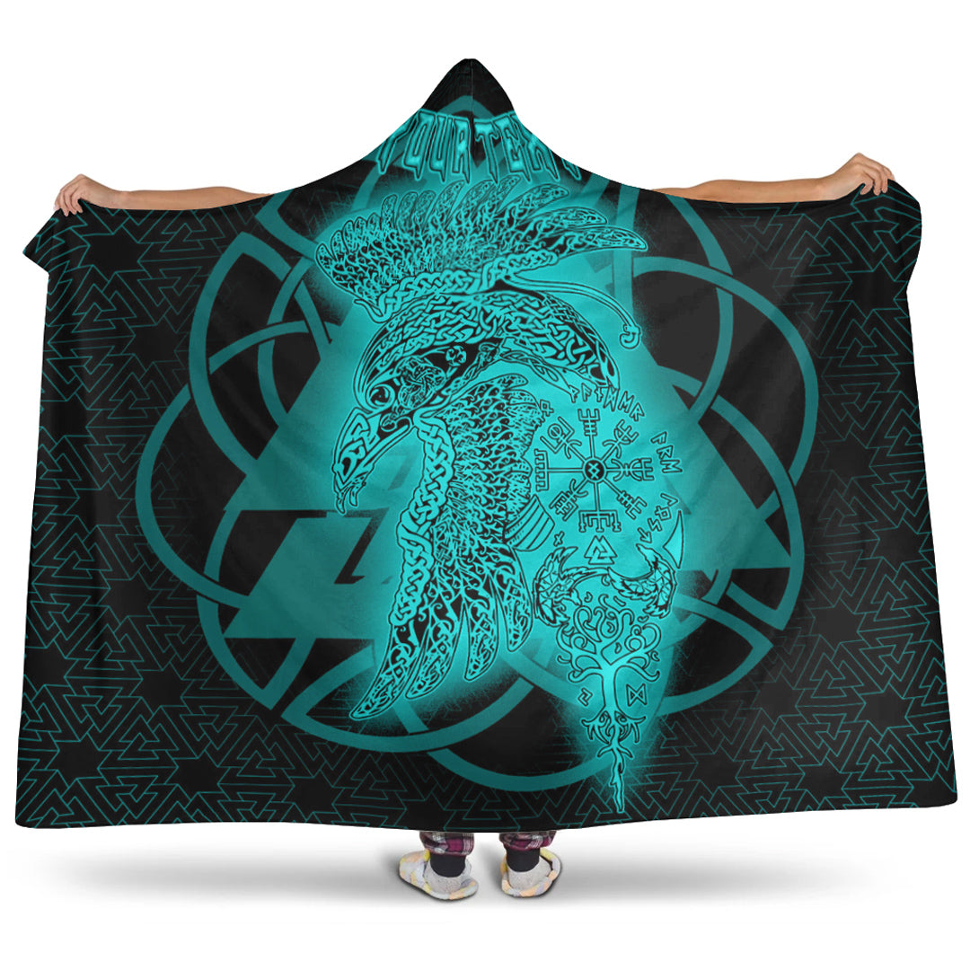 VikingStyle Hooded Blanket - Valknut Raven Turquoise Viking Homeset Hooded Blanket A95