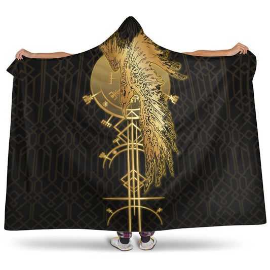VikingStyle Hooded Blanket -Viking Raven Gold Hooded Blanket A95