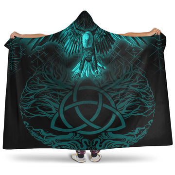 VikingStyle Hooded Blanket - Raven Tree Cletic Turquoise Hooded Blanket A95