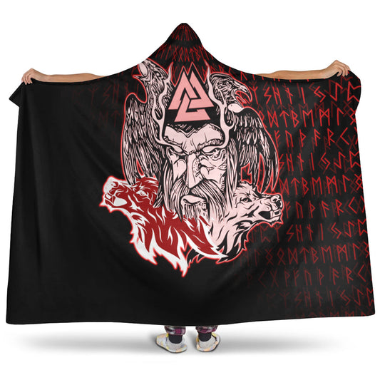 VikingStyle Hooded Blanket -Odin Viking Set Red Hooded Blanket A95