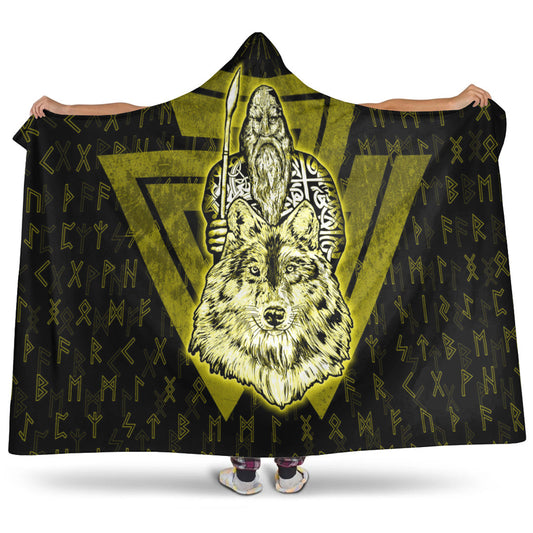 VikingStyle Hooded Blanket -Viking Odin Wolf GoldHooded Blanket A95