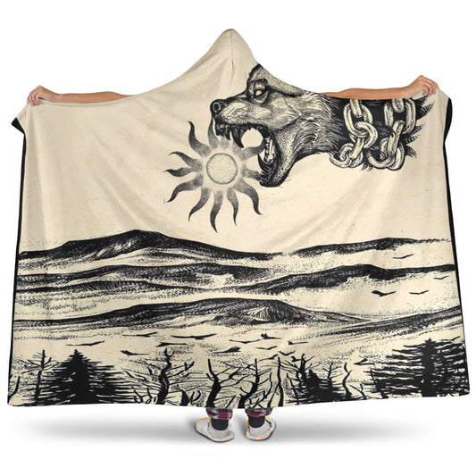 VikingStyle Hooded Blanket - Viking Wolf Skoll Vintage Style Hooded Blanket A35