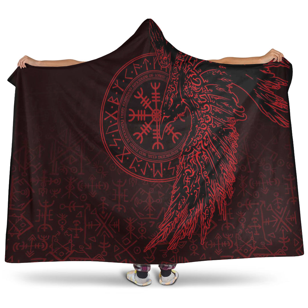 VikingStyle Hooded Blanket -Raven and Helm of Awe Red Hooded Blanket A94