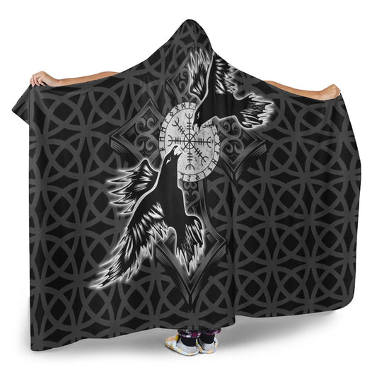 VikingStyle Hooded Blanket -Viking Raven Cross Hooded Blanket A95