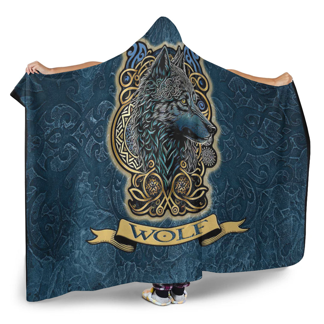 VikingStyle Hooded Blanket - Wolf Celtic Style Hooded Blanket A35