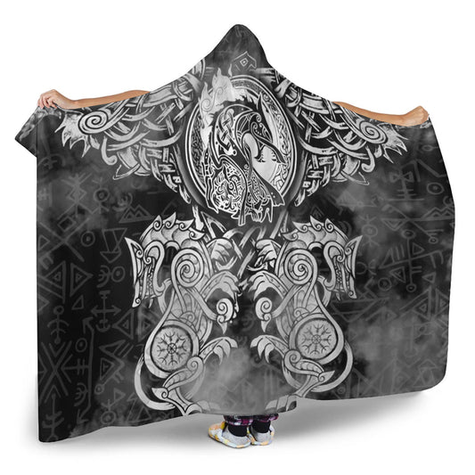 VikingStyle Hooded Blanket - Viking Dragon and Wolf Tattoo Hooded Blanket A31