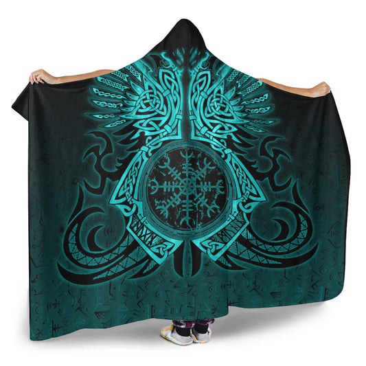 VikingStyle Hooded Blanket - Two Raven Cletic Turquoise Maiden Hooded Blanket A95