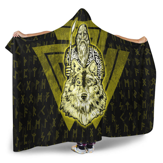 VikingStyle Hooded Blanket -Viking Odin Wolf GoldHooded Blanket A95