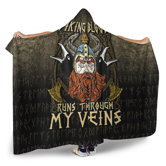 VikingStyle Hooded Blanket -Viking Blood Runs Through My Veins Hooded Blanket A7
