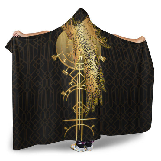 VikingStyle Hooded Blanket -Viking Raven Gold Hooded Blanket A95