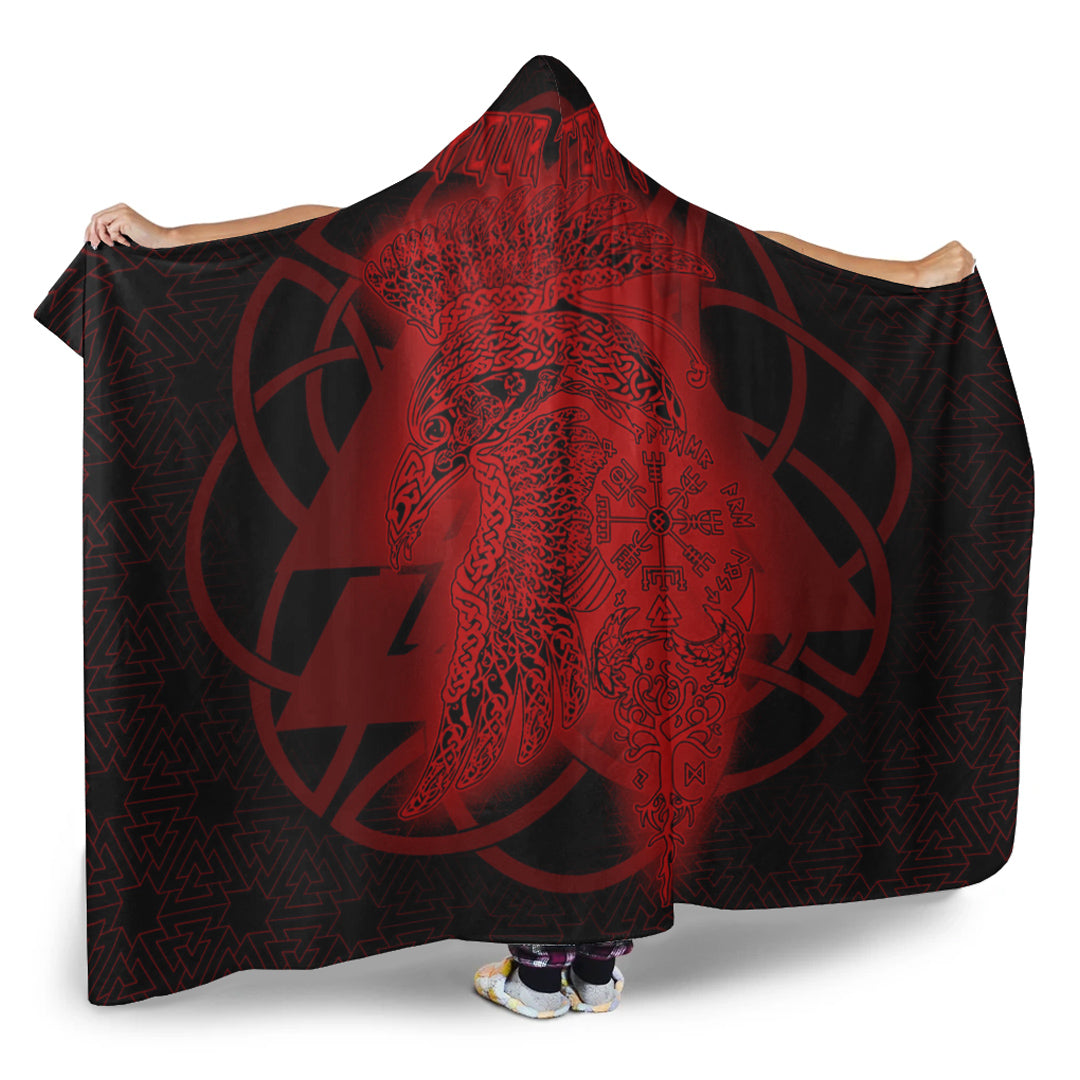 VikingStyle Hooded Blanket - Valknut Raven Red Viking Homeset Hooded Blanket A95