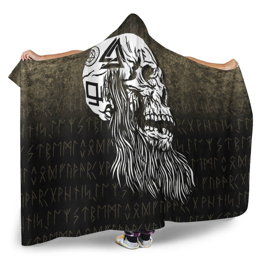 VikingStyle Hooded Blanket - Viking-Skull-with-tattoos-and-long-beard Hooded Blanket A7