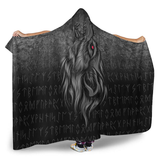 VikingStyle Hooded Blanket -Viking Fenrir Wolf Howls To The Gods Hooded Blanket A7
