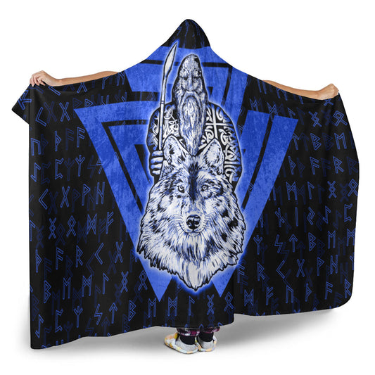 VikingStyle Hooded Blanket -Viking Odin Wolf Blue Hooded Blanket A95