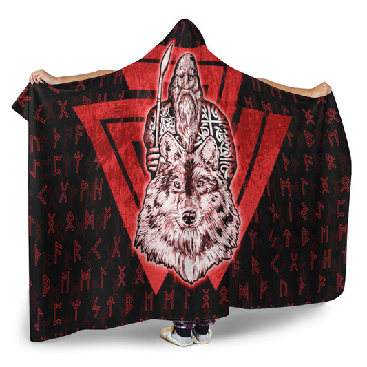 VikingStyle Hooded Blanket -Viking Odin Wolf Red Hooded Blanket A95
