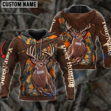 BlueJose Personalized Name Deer Hunting Orange Leather Pattern 3D Shirts