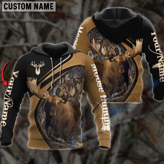 BlueJose Customized Name Moose Hunting Golden Brown 3D Shirts