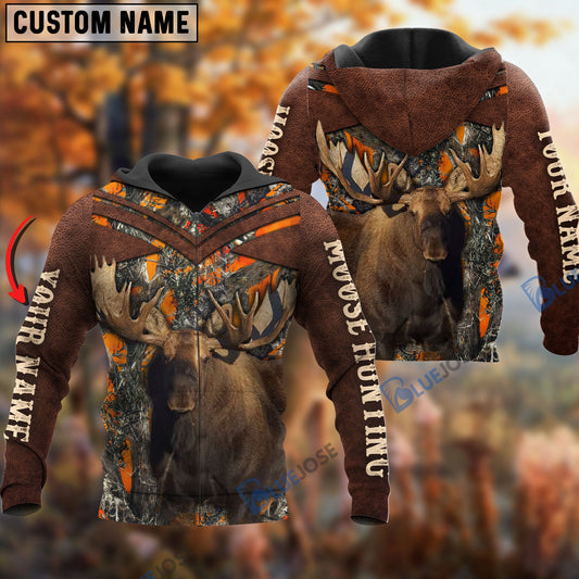 BlueJose Customized Name Moose Hunting Orange Pattern 3D Shirts