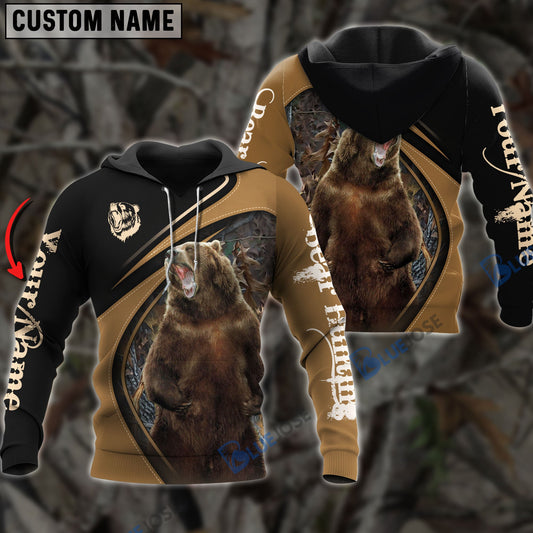 BlueJose Customized Name Bear Hunting Golden Brown 3D Shirts