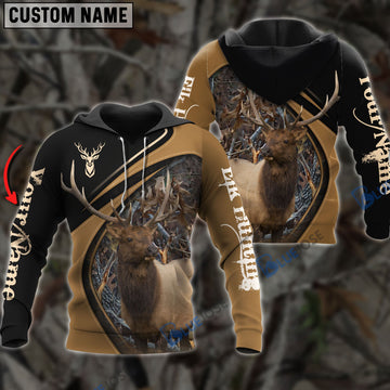 BlueJose Customized Name Elk Hunting Golden Brown 3D Shirts