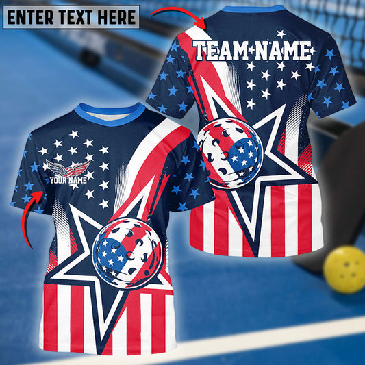 BlueJose Pickleball US Star Personalized Name, Team Name Unisex Shirt