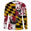 Bluejose Maryland Flag 3D Fish Hook   Custom Long Sleeve Performance Fishing Shirts
