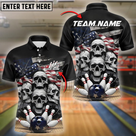 BlueJoses Bowling Skull Us Flag Patriot League Customized Name, Team Name 3D Shirt