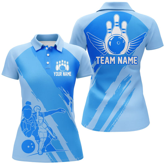 BlueJoses Cyan Bowling Player Classic Customized Name All Over Printed Shirt For Women