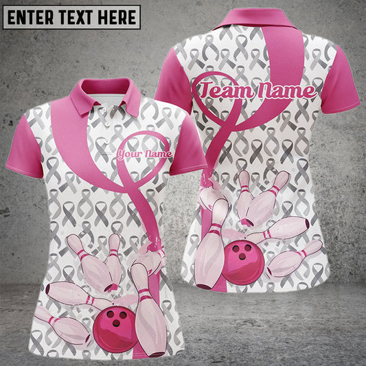 BlueJose Bowling And Pins Pink Ribbons Breast Cancer White Gray 2 Pattern Personalized Name 3D Shirts