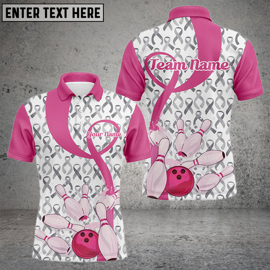 BlueJose Bowling And Pins Pink Ribbons Breast Cancer White Gray 2 Pattern Personalized Name 3D Shirts