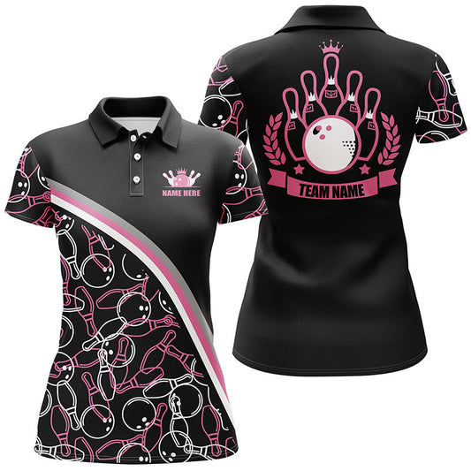 BlueJoses Black Pink Bowling Pattern Premium Customized Name 3D Shirt For Women