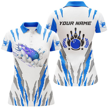 BlueJose Blue Flame Bowling Ball Personalized All Over Printed Shirt For Women