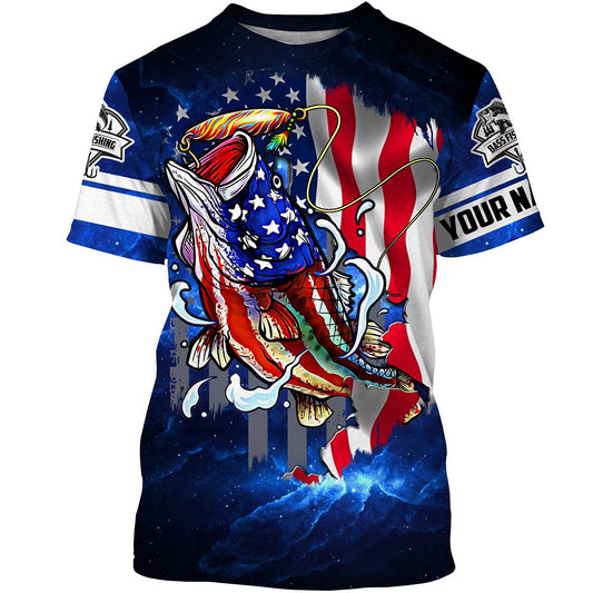 BlueJose Personalized Bass Fishing 3D American Flag Patriotic Shirts