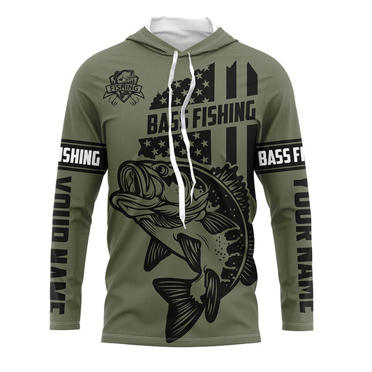 Bluejose Bass Hunter Fishing American Flag Custom    Long Sleeve Fishing Shirts