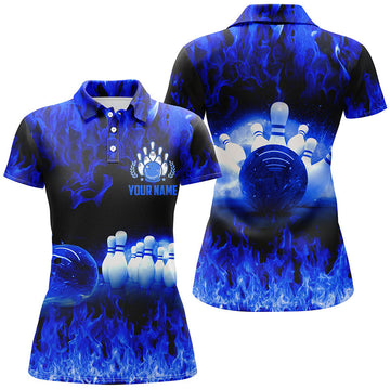 BlueJoses Blue Flame Bowling Personalized All Over Printed Shirt For Women