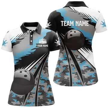 BlueJoses Black Ball Blue Camo Bowling Personalized All Over Printed Shirt For Women